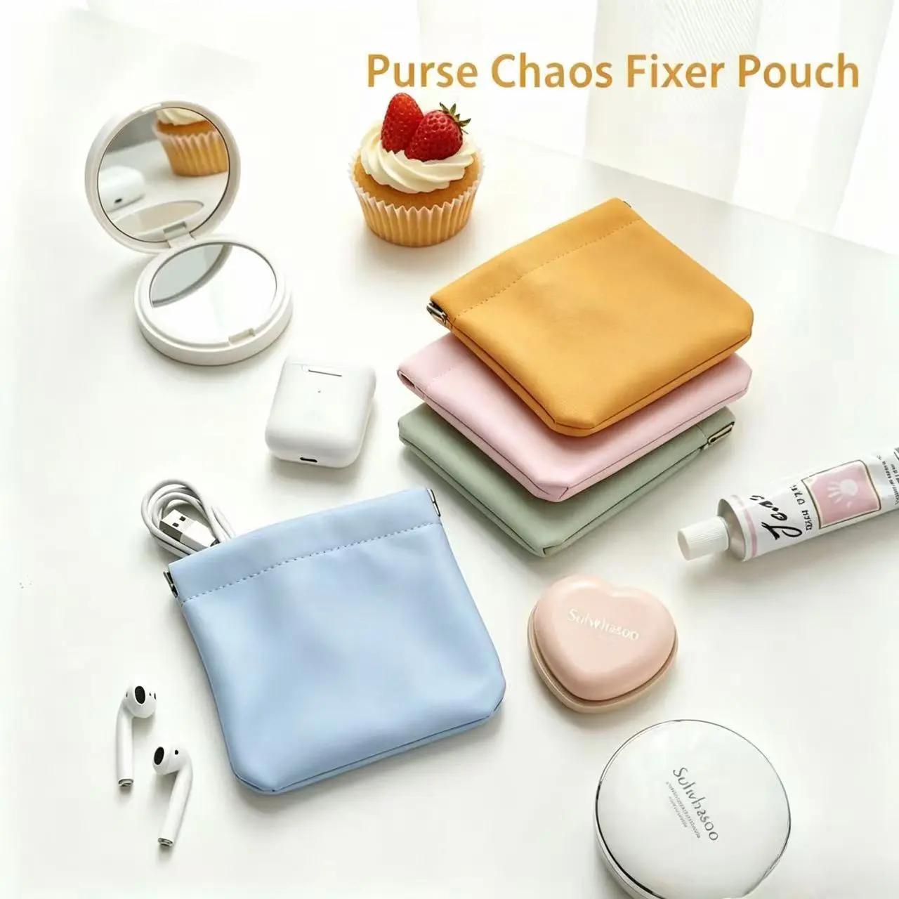 2026 Mini Purse Chaos Fixer Pouch Auto Closure Snappy Pouch For Keys/Changes/Coins/Lipstick/Cards Bag essentials in Marshmallow Colors Cosmetic Accessories Organizer Makeup Pouch Waterproof Pouch Glossy Pack