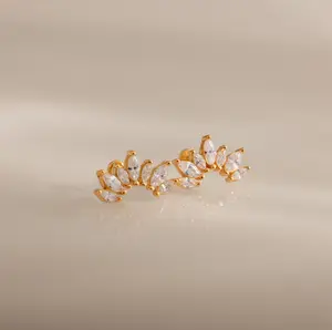 Marquise Diamond Arc Climbers by Caitlyn Minimalist - Vintage Style Flatback Stud Earrings - Art Deco Jewelry - Bridal Gift for Her