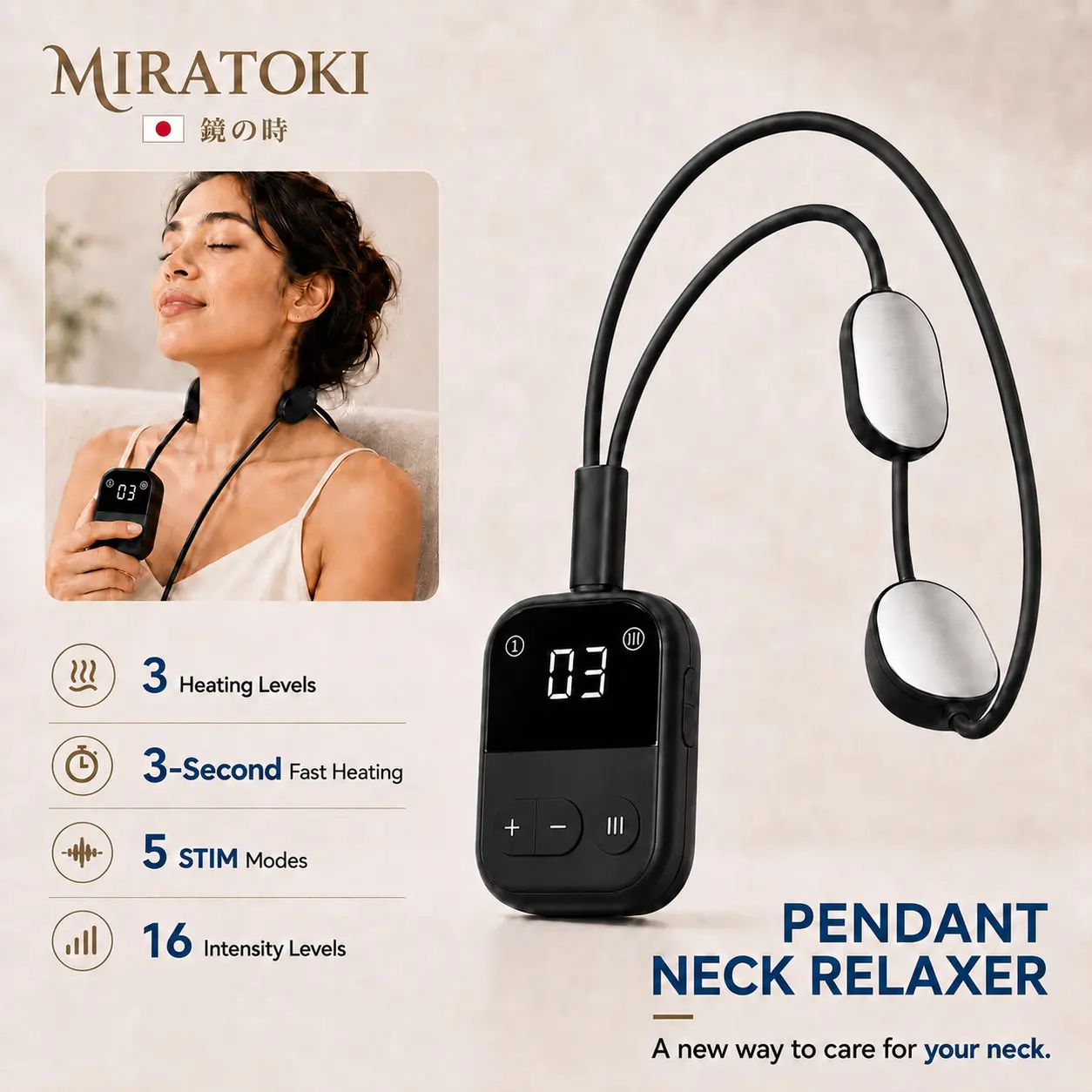 MIRATOKI Neck Relaxer, Cordless Pulse Massager with Heat for Full Body Wellness, Rechargeable via USB Port with Long-Lasting Batteries, Ideal Gift, Shoulder Pain Relief