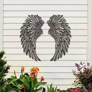 15" Rustic Metal Angel Wings Wall Art Vintage Hanging Statue for Church Wedding Garden Decor