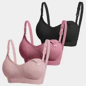3PCS Wireless Maternity Nursing Bra with Easy Access Clips, Soft and Seamless Design for Daily or Night Use supportive Breathable Underwear Postpartum Outfits