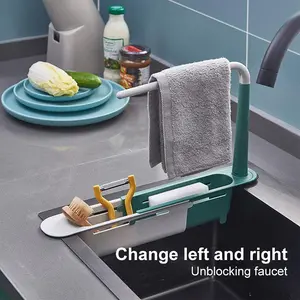 Retractable Sink Shelf, Adjustable Length Kitchen Storage Rack, Expandable Kitchen Towel Rack for Home Organizing