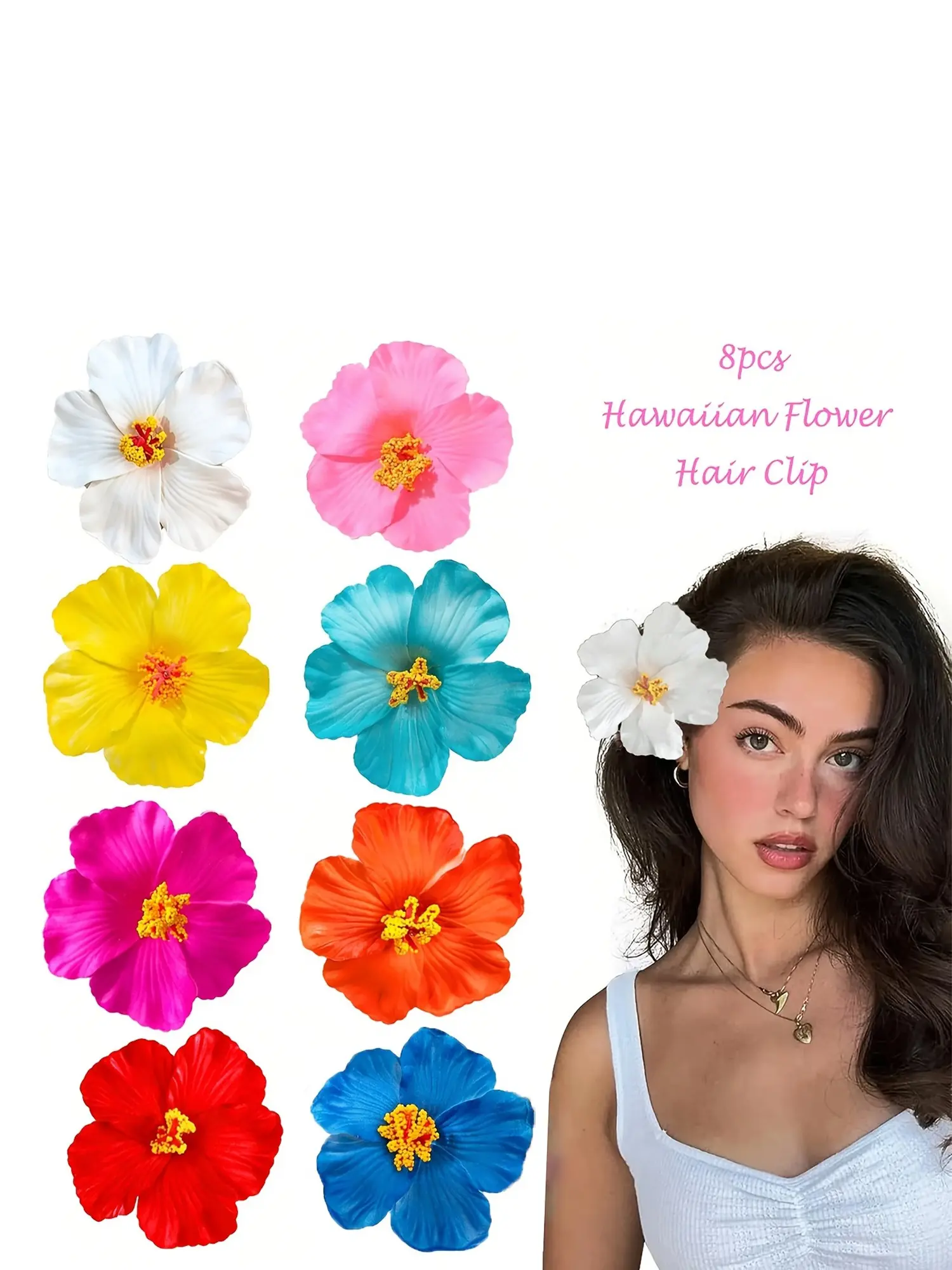 8 Pcs Hawaiian Flower Hair Clips, Bohemian Tropical Colorful 3D Flower Hair Clips, Beach Vacation, Summer Party, Photo & Music Festival Styling, Fun Hair Clips