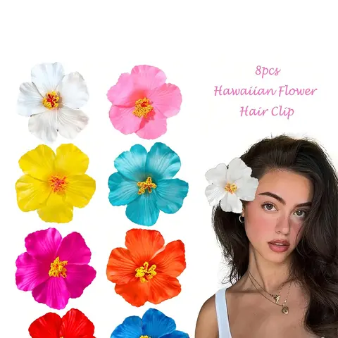 8 Pcs Hawaiian Flower Hair Clips, Bohemian Tropical Colorful 3D Flower Hair Clips, Beach Vacation, Summer Party, Photo & Music Festival Styling, Fun Hair Clips, Floral Hair Accessories