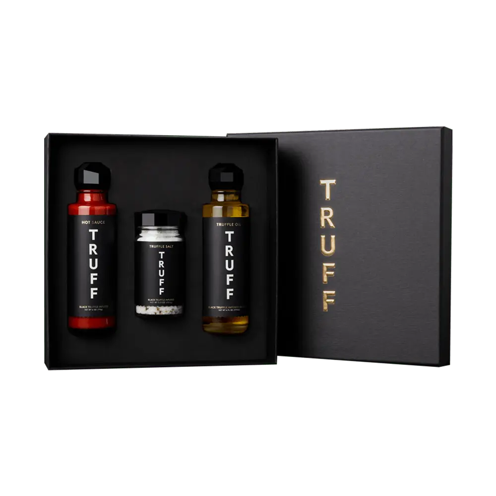 TRUFF Starter Pack - Original Hot Sauce, Black Truffle Salt, and Black Truffle Oil Flavor Dip for Gourmet Dining in a Gold Foil VIP Box
