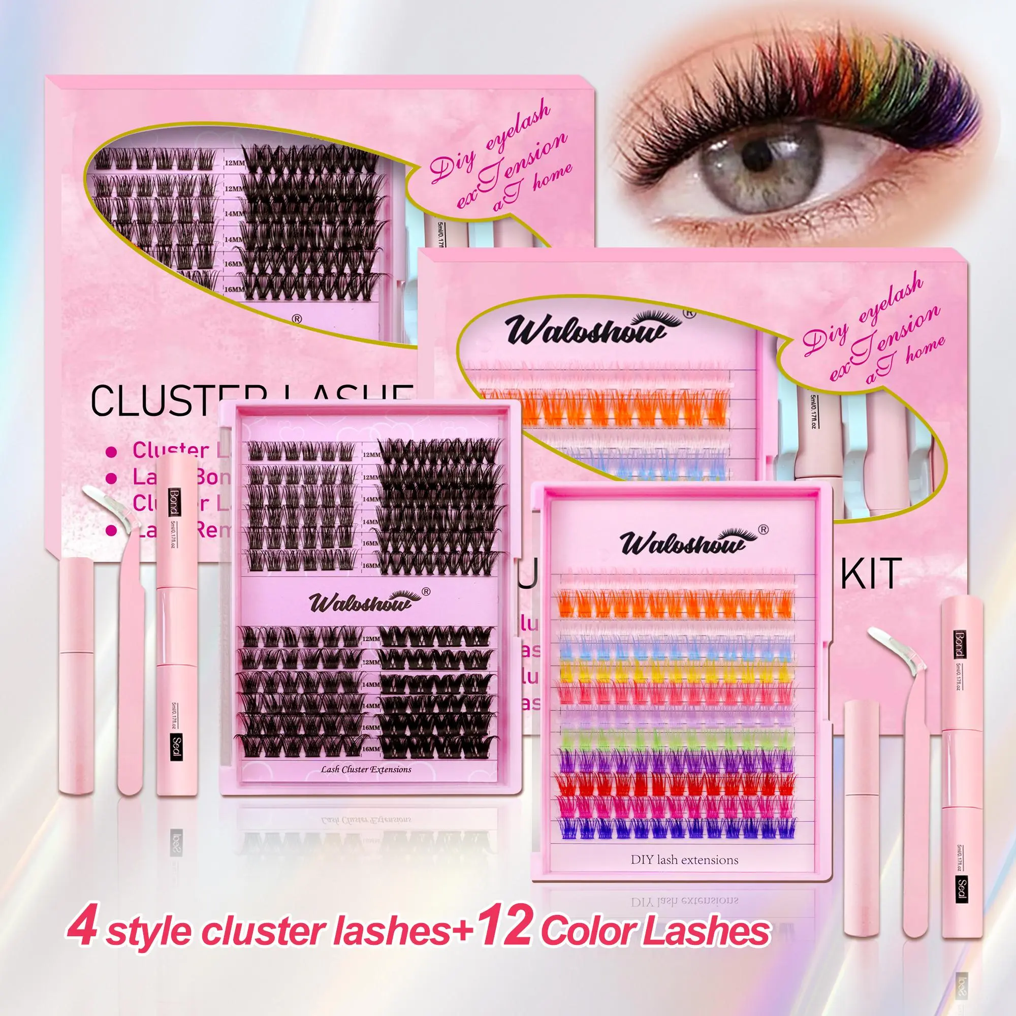 Individual False Eyelashes with Lashes Glue & Lash Remover & Tweezers, Natural Look Eyelash Extensions Kit, Self Grafting Eyelash Clusters, Makeup