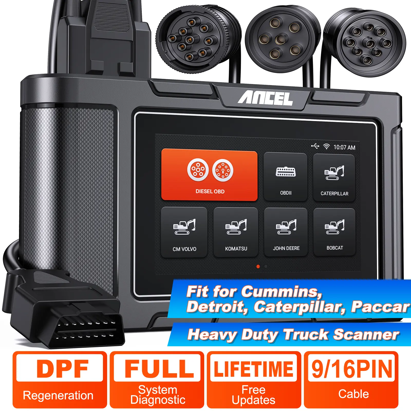 ANCEL HD3400 Heavy Duty Truck & Car 2-in-1 Diagnostic Tool - DPF Regen, Spanish/English, WiFi, OBD2 Scan & Code Reader for Cummins Detroit Caterpillar Paccar OBD-II Engine System