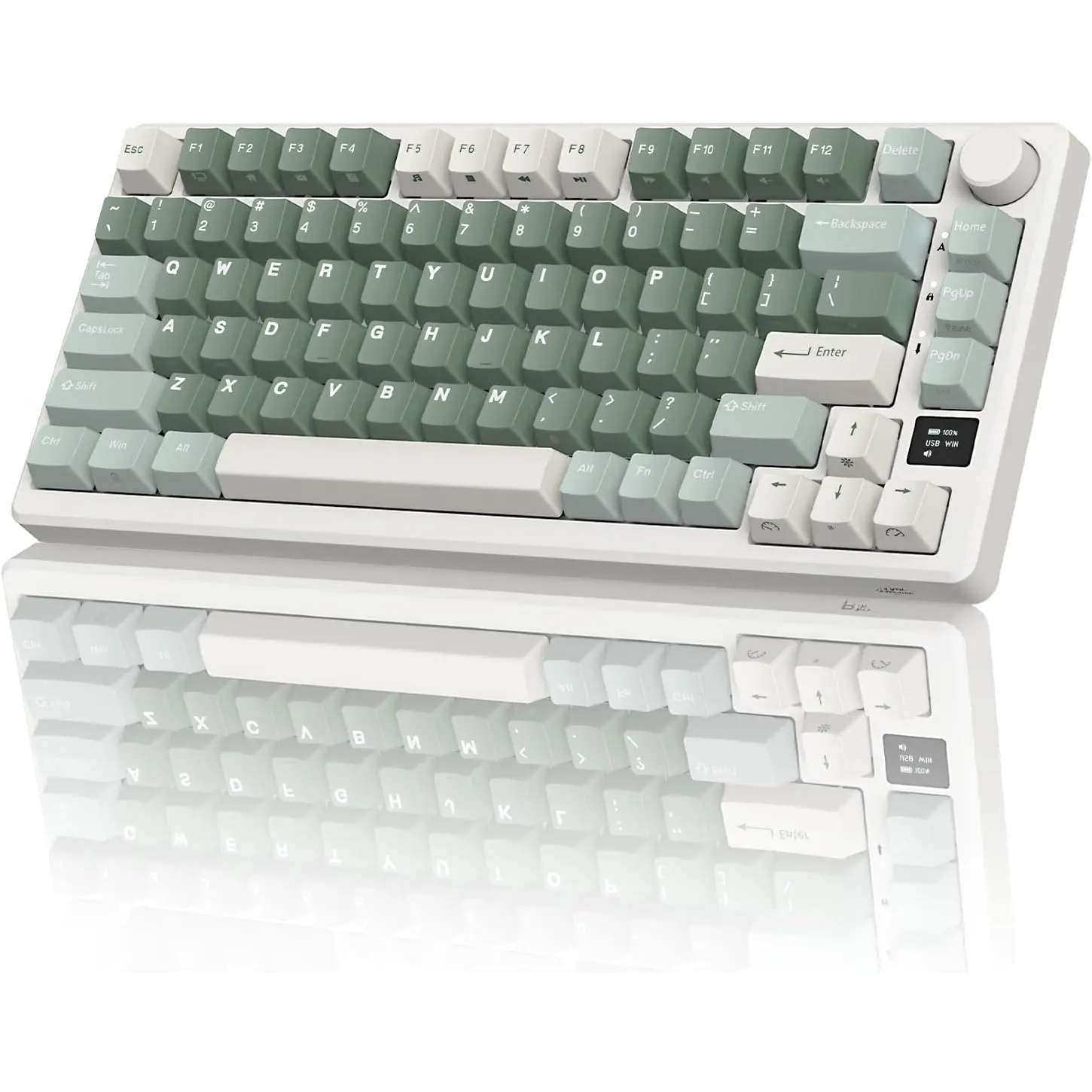 M75  Mechanical Keyboard 2.4Ghz/BT5.1/USB-C Gaming Keyboard 75% Layout 81  Gasket Mount with OLED Display & Knob RGB Backlight Hot-Swappable Pale Green , Green