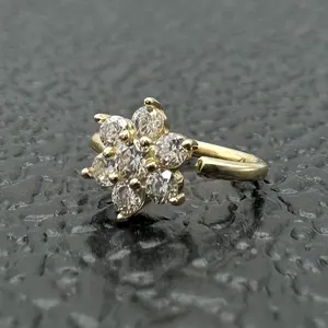 14k CZ Flower Cluster Nose Hoop 18G