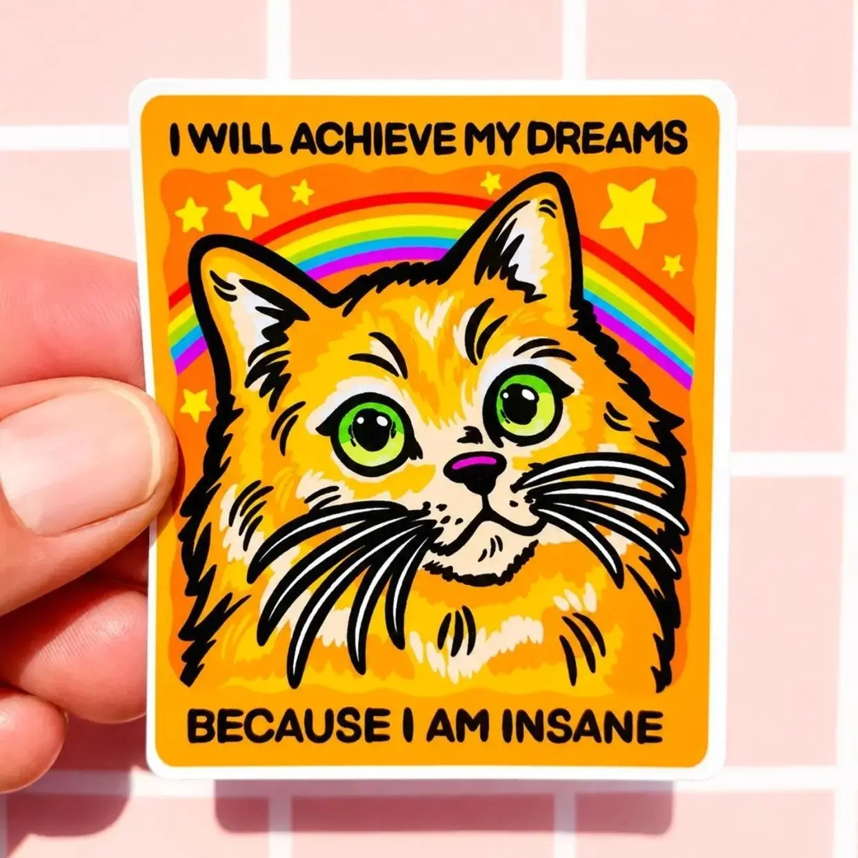 Funny Cat Sticker Goofy Gift Mental Health Humor Cat Themed Gift Motivational Humor Sarcastic New Job Gift College Student Ironic Med Gift, Cars, Trucks, Laptops, Coolers, Toolboxes, Windows & More, Vinyl Sticker