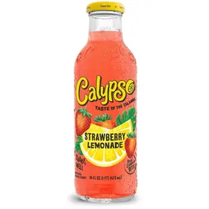 Calypso Strawberry Lemonade Flavor 16oz bottle -, Premium Custom Glass Bottle - Sugar, Beverage Drink canned cockails, exotics on 4th, juice