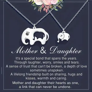 2pcs Elegant Cute Baby Elephant + Female Elephant Pendant Necklace Set, Mother and Daughter Necklace Set, Mother's Day, Birthday Party Gifts