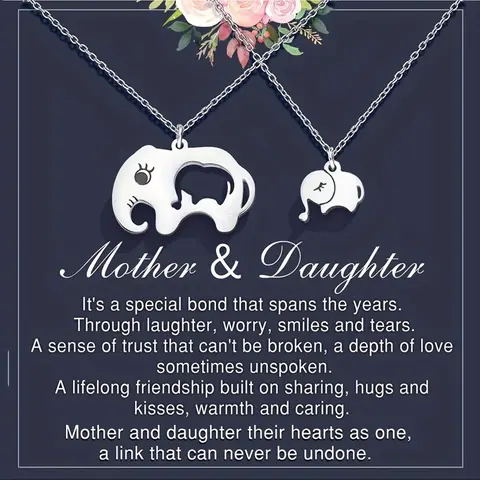 2pcs Elegant Cute Baby Elephant + Female Elephant Pendant Necklace Set, Mother and Daughter Necklace Set, Mother's Day, Birthday Party Gifts
