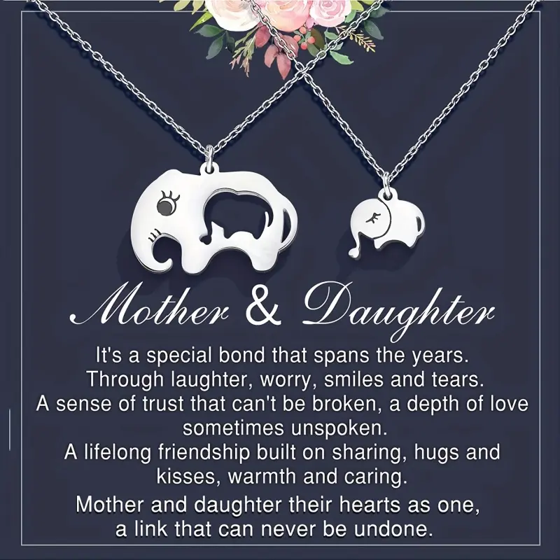 2pcs Elegant Cute Baby Elephant + Female Elephant Pendant Necklace Set, Mother and Daughter Necklace Set, Mother's Day, Birthday Party Gifts