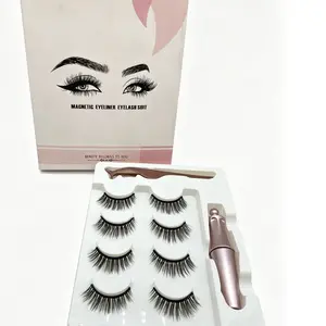 Glue-Free Magnetic False Eyelashes, Natural Dense Style, 4 Pairs Set, Beginner Friendly