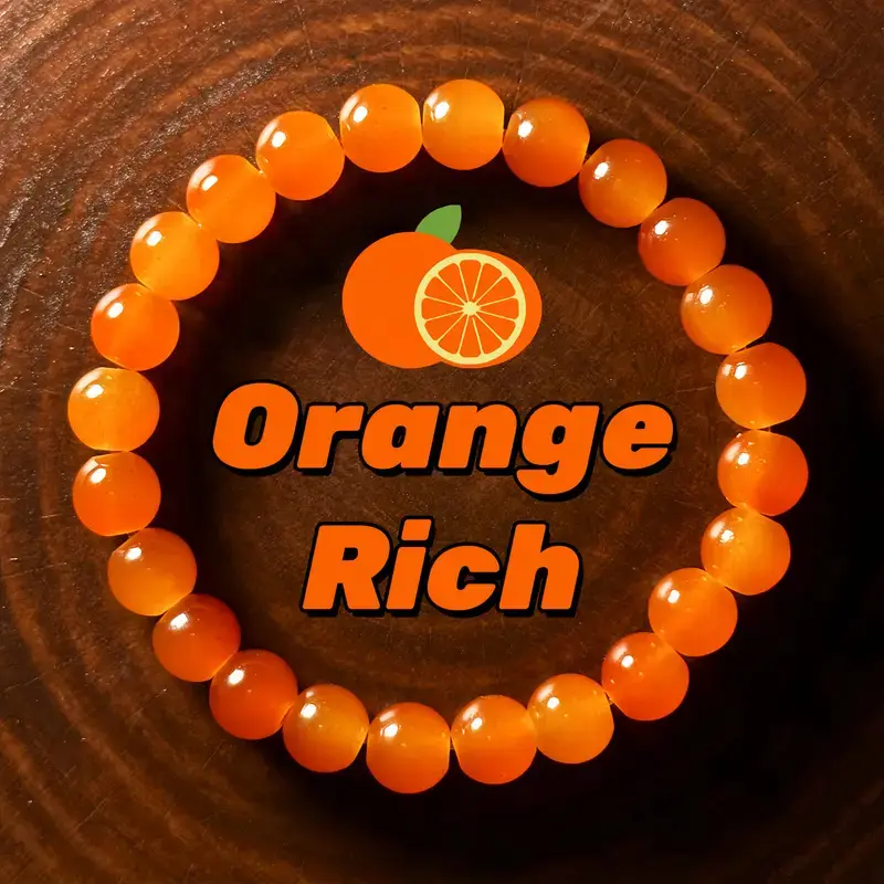 Women's Orange Crystal Beaded Elastic Stretch Band Bracelet, 8mm Lightweight Exquisite Trendy Costume Jewelry for Adults, Contains Small Ball Choking Hazard