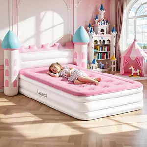 Inflatable Kids Bed, Pink Castle Toddler Travel Bed with Electric Air Pump, Kids Blow Up Mattress with Portable Storage Bag, Kids Air Mattress Princess Toddler Bed for Home Camping Sleepovers