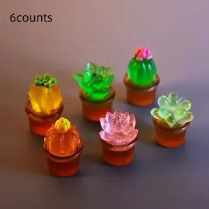 6 Piece Glow-In-The-Dark Mini Cactus Plants, Colorful Resin Fairy Garden Accessories, Cute Desk Decor for Home Office Anniversary Gifts, Decorative Sculptures, Decorative Figurines, Home Decoration