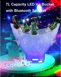 Suggestion LED Ice Bucket with Bluetooth Speaker 7L Large Capacity Portable Lighted Wine Bucket for Parties Rechargeable Beverage Tubs Bar Accessories for Home Bar Set - Utensils
