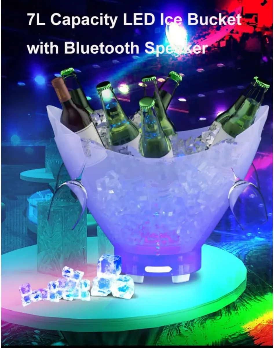 Suggestion LED Ice Bucket with Bluetooth Speaker 7L Large Capacity Portable Lighted Wine Bucket for Parties Rechargeable Beverage Tubs Bar Accessories for Home Bar Set - Utensils