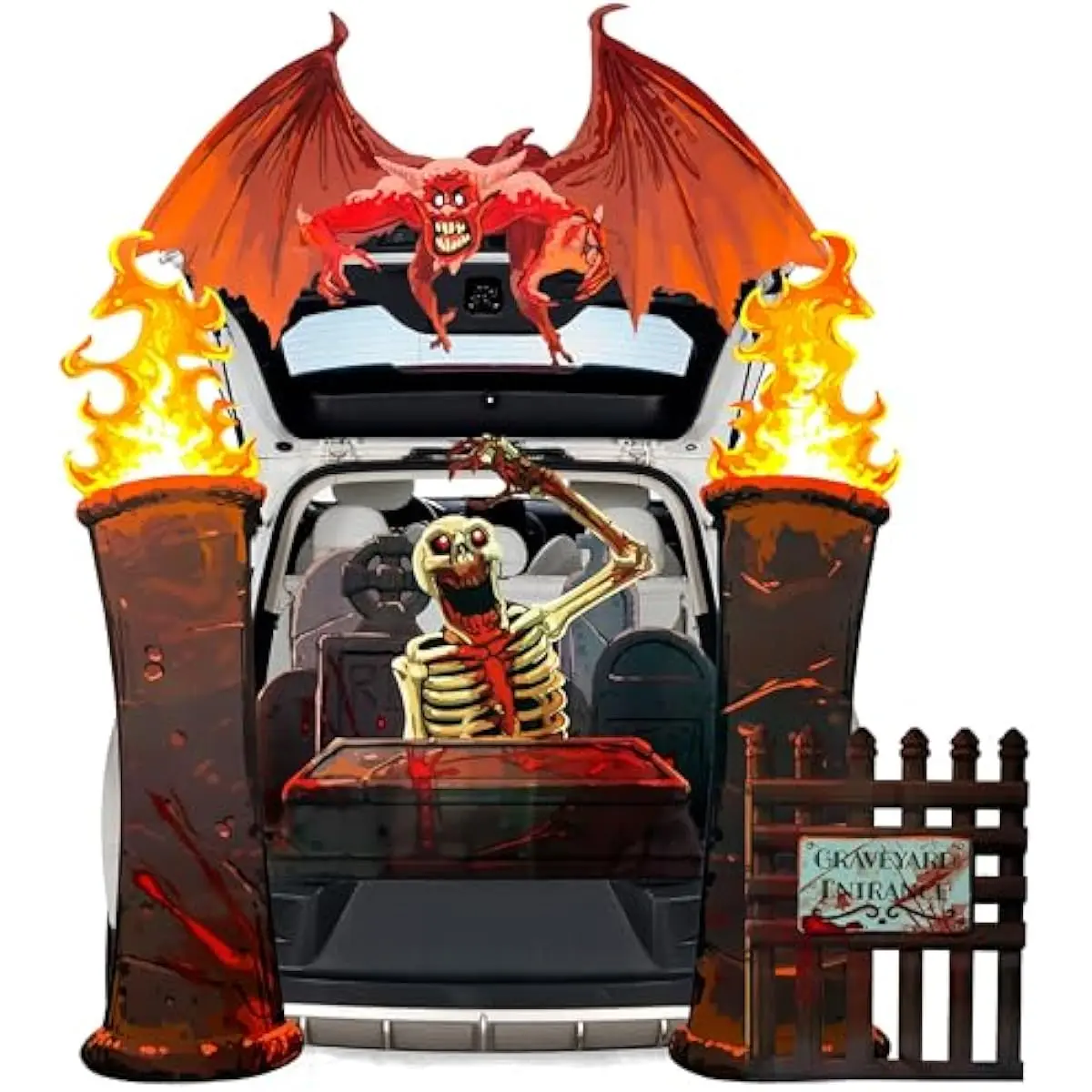 Halloween Cemetery Trunk or Treat Car Decorations Kit for SUV Graveyard Decorations Outdoor with Tombstone, Skeleton, Blood, Bat&Vampire for Archway Car Garage Outdoor Entryway