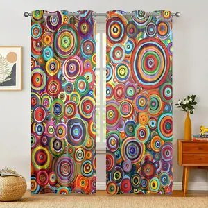 Colorful Dot Pattern Curtain, 2 Counts/set Bohemian Geometric Dot Digital Printed Curtain, Home Decorative Curtain for Living Room & Bedroom, Window Curtain, Window Drapes