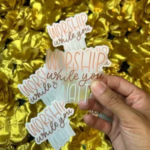 Worship While You Wait Clear Vinyl Sticker-Faith Decal