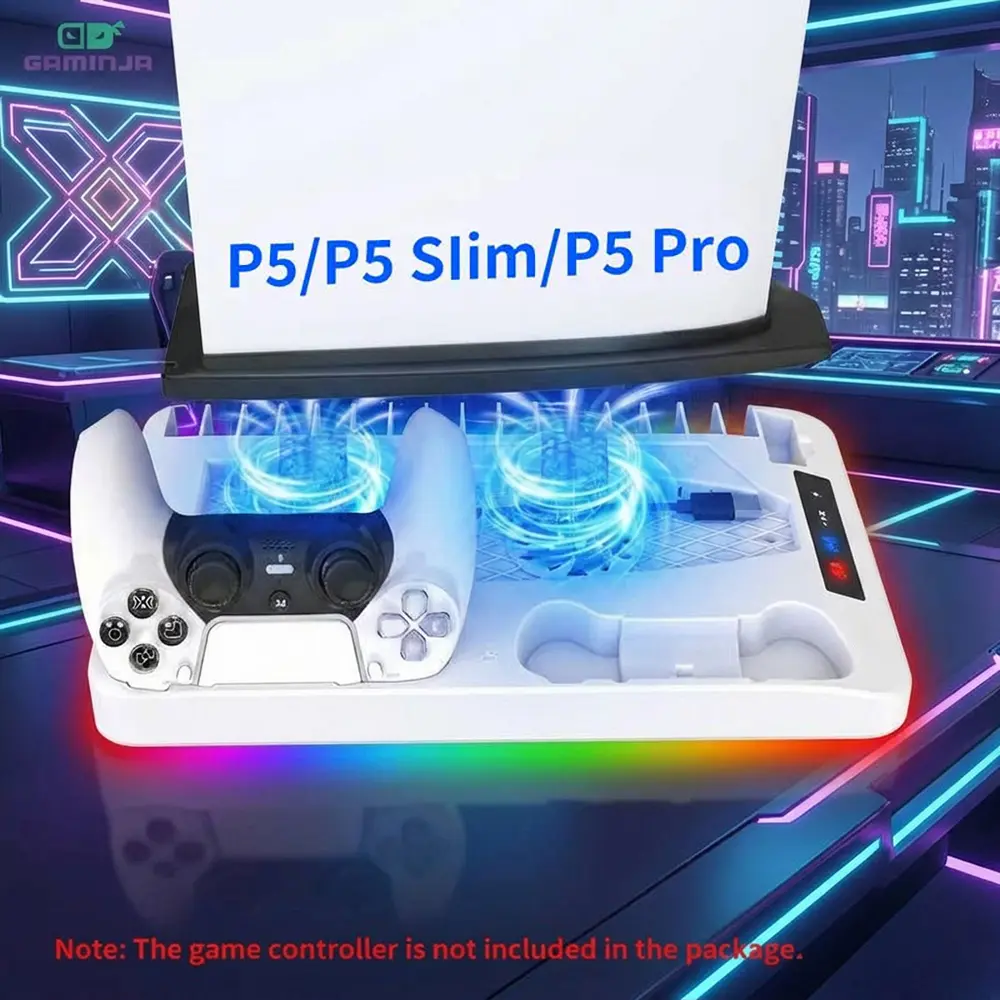 P58 Multi-Functional Charging Base Cooling Bracket for PS5 Console - Vertical Stand, Cooling Fan, Charging Station Compatible with PS5 Slim, Pro & All Models, Gaming Pad Accessory
