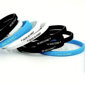 6-piece set of GOD IS FIRST IM SECOND bracelets - replaceable black and white Christian silicone strap, mixed Bible wristband, men's and women's youth enhancement Christian gift set, charm bracelet