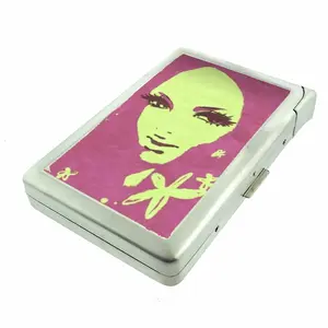 Neon Girl Floral Metal Wallet case with Built in Lighter