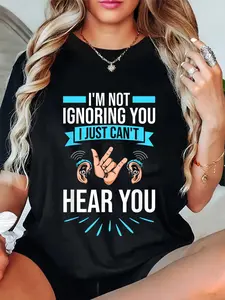 100% Cotton Deaf Culture ASL Sign Language Deaf People Deaf Awareness T-Shirt Round Neck Short Sleeve T-Shirt Women's Men Graphic Tee