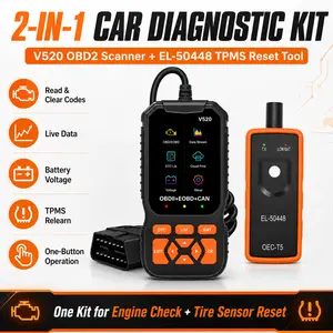 V520 OBD2 Scanner and EL-50448 TPMS Relearn Tool Combo Kit, Car Engine Code Reader with Read/Clear Codes, Live Data, Battery Voltage and Tire Sensor Reset Support