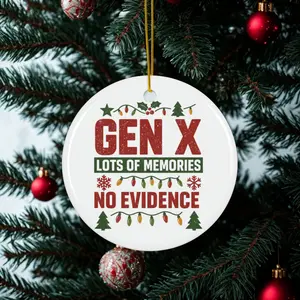 Gen X Lots of Memories No Evidence Ceramic Ornament, Funny Christmas Gift, Gen X Humor Decor, Tree Decoration, Gift for Him Her