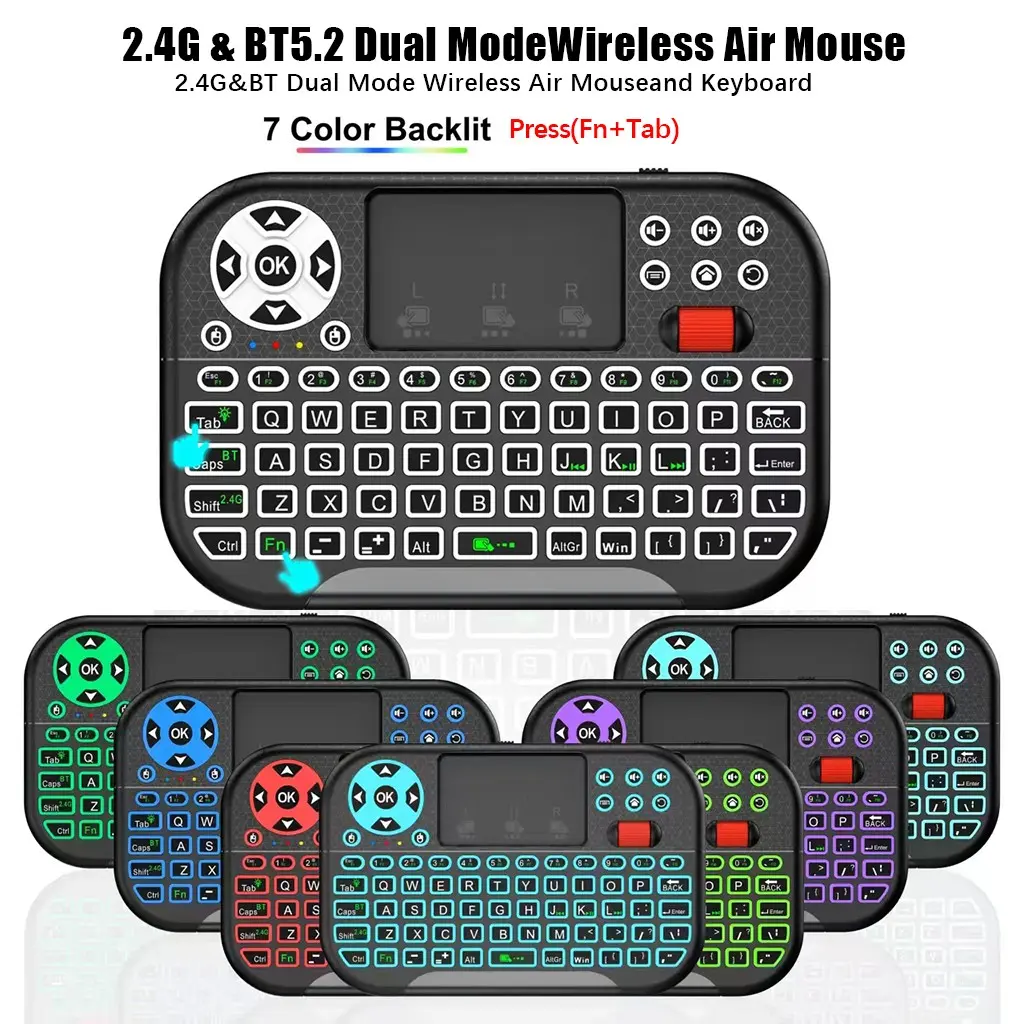 Mini Keyboard, Keyboards Wireless, Bluetooth & 2.4GHz Portable Keyboard with Touchpad Mouse, Rechargeable Backlight Keyboard, RGB Backlit, Rechargeable Battery for Android TV Box/Mac/PC/Nvidia Shield Air Mouse