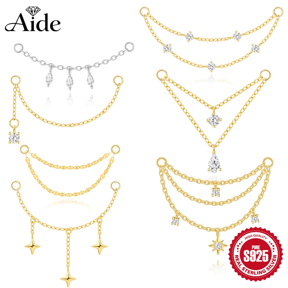 AIDE 925 Sterling Silver 9 Types Zircon CZ Chain Spare Parts Rock Punk Hoop Piercing Hoops Drop Earring Fine Jewelry Gift 1pc