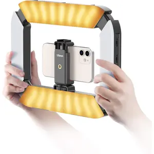 Smartphone Video Rig  U200 Camera Video Rig Phone Video Stabilizer LED Ring Light Selfie Light for Smartphone, Action Camera, YouTube, Vlogging, Filmmaking, Makeup