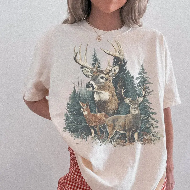Comfort Colors Vintage Deer Tee Retro 90s Western Graphic Tee Cute Country Oversized Hunting Season Tshirt Country Girl Trendy Nature Tee