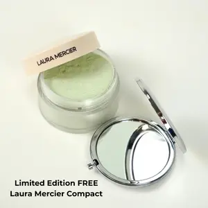 Laura Mercier Mint For You Bundle - Translucent Loose Setting Powder Ultra Blur in MINT + Limited Edition Compact Mirror Set - Redness Color Correcting, Talc-Free, 16HR Hydrating Wear, Natural Finish