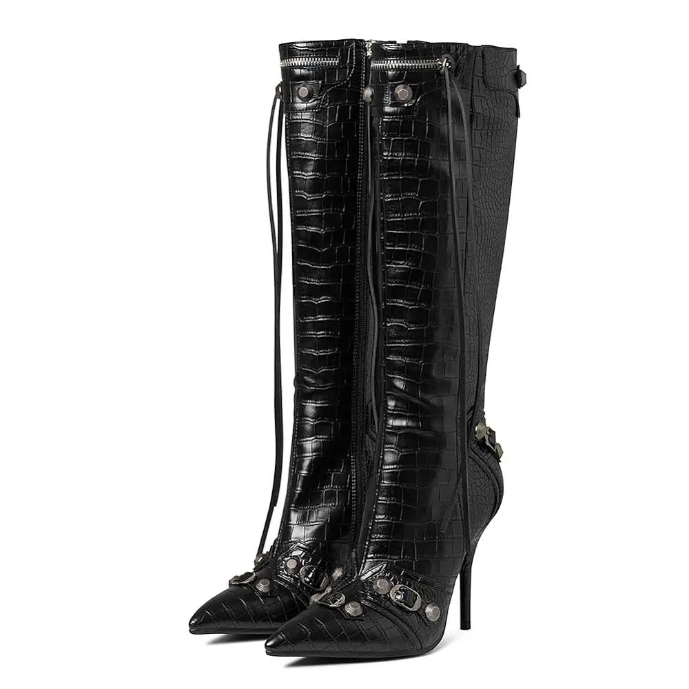 EROCALLI Knee-High Boots for Women, Sexy Pointed Toe Stiletto Heel Shoe with a Convenient Side Zipper for Fall & Winter, Party, Chic, Heels, Synthetic, Pu Upper, High Heels, Footwear