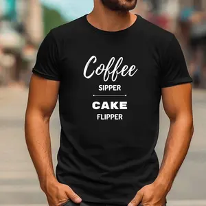 Coffee Sipper Cake Flipper Shirt - Unisex Shortsleeve Soft Cotton Fabric, Ideal for Coffee Lovers and Baking Gifts