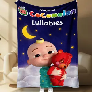 Cocomelon Cartoon Pattern Flannel Blanket for Sofa Bedroom Camping Super Soft and Comfortable Plush Baby Blanket Kids Gift