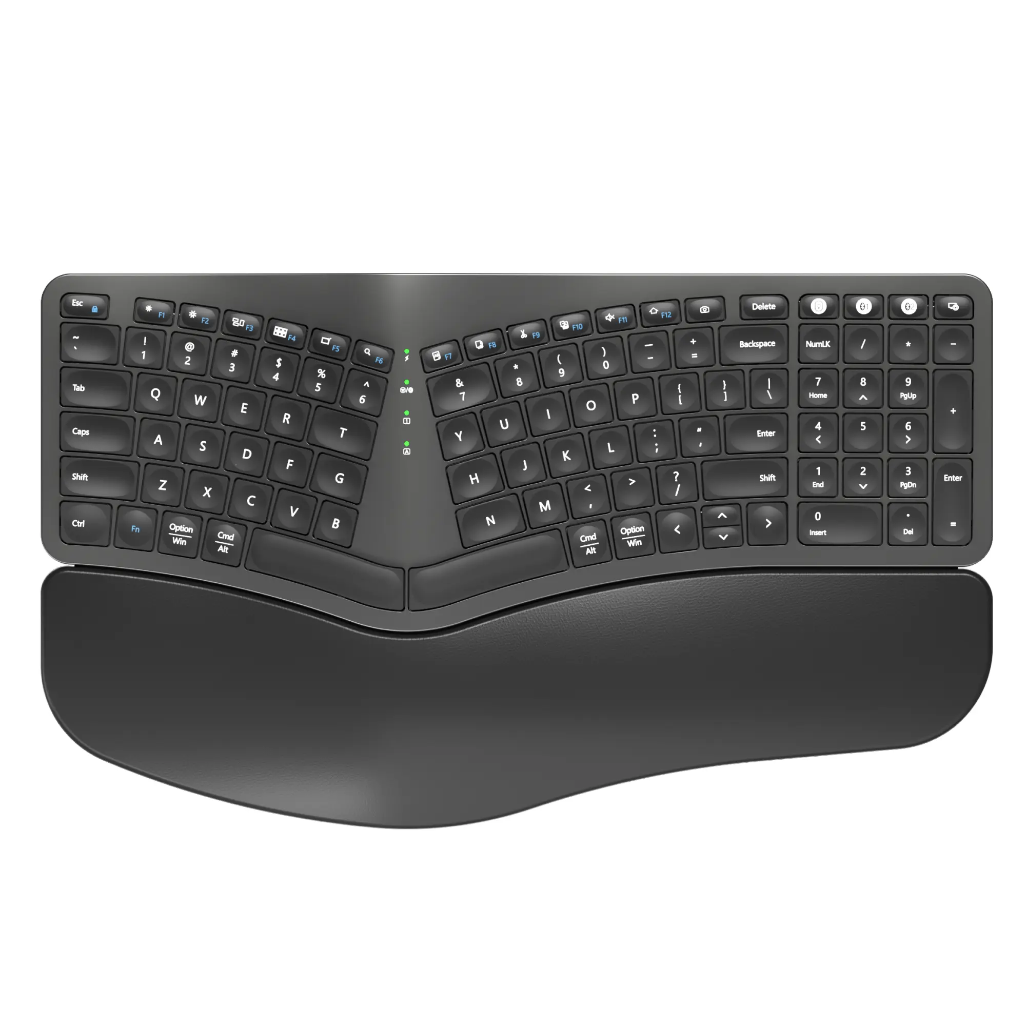 Ergonomic Keyboard Wireless with Cushioned Wrist Rest, Bluetooth and 2.4G USB Wireless, Rechargeable Split Ergonomic Keyboard for Windows Mac