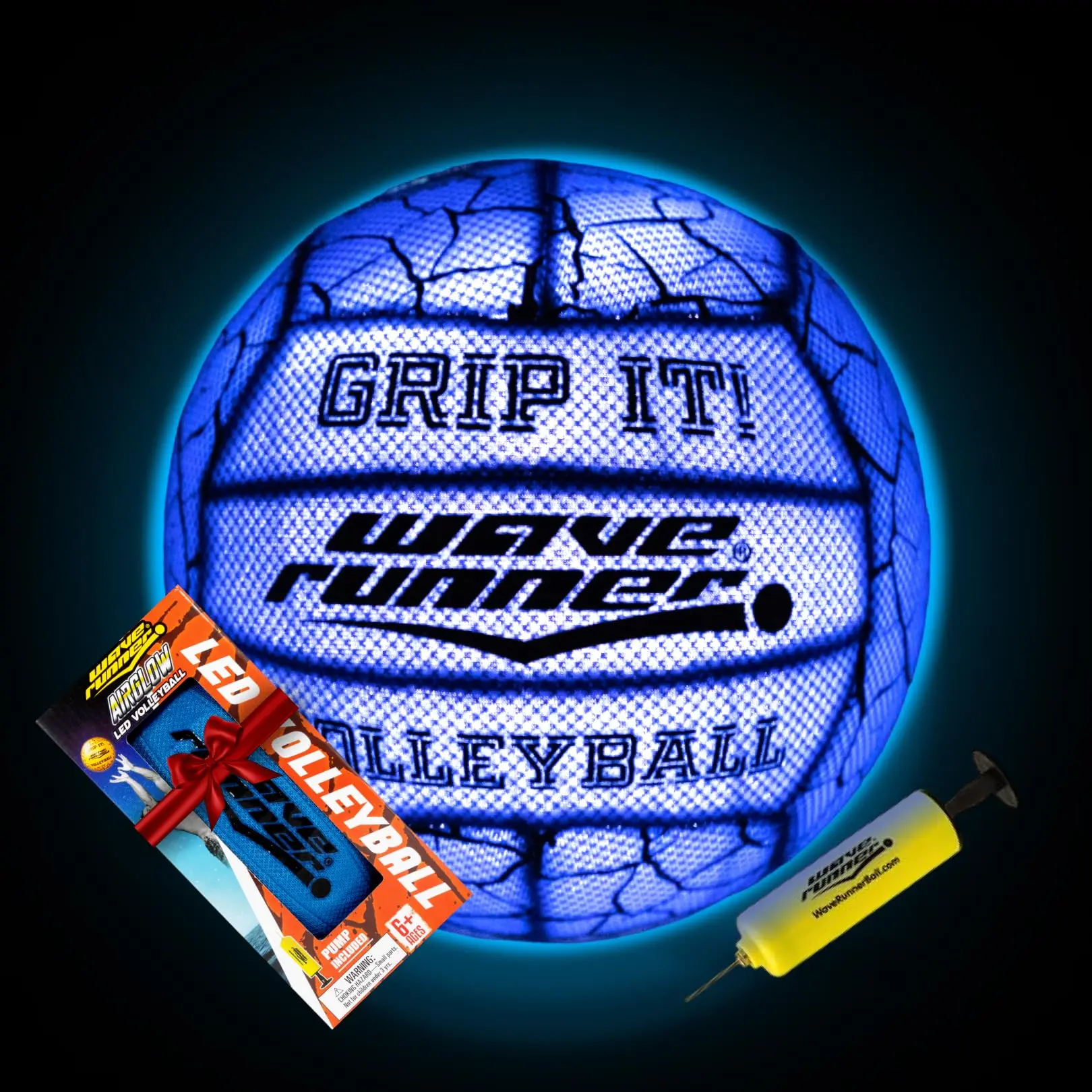 Wave Runner Glow in The Dark LED Light Volleyball, Waterproof Double Laced for Night Sports and Games Color May Vary (2024 Volleyball LED W Pump)
