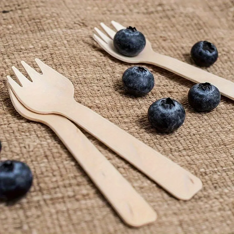 100pcs Disposable Wooden Mini Fork, Small Disposable Forks and Spoons Tableware Mini Cutlery Cake Dessert Ice Cream Fork Spoon for Mardi Gras, Graduation Season, Birthday, Christmas Gathering, Wedding, Camping Tableware Disposable Dinnerware