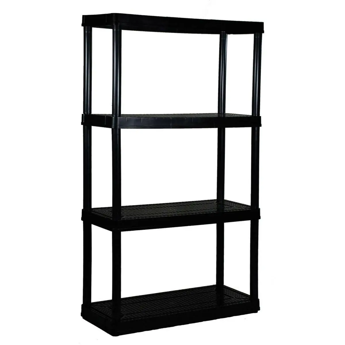 Plano 4-Shelf Black Plastic Solid Utility Shelving Unit - 200 lbs Max Capacity, Tool Organizer Rack, Four Shelves