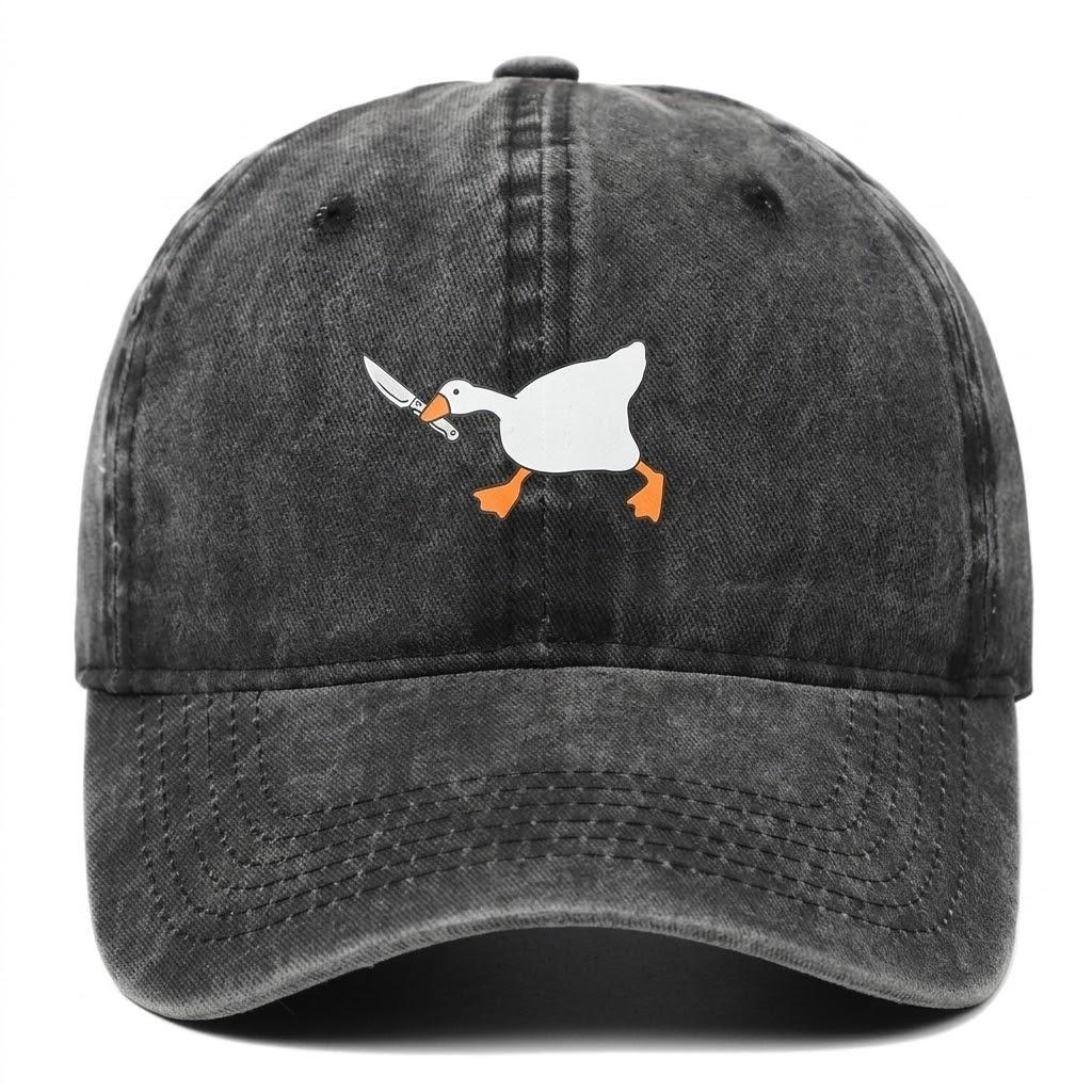 Embroidered baseball cap with goose pattern for men and women, casual and fashionable city style duckbill cap