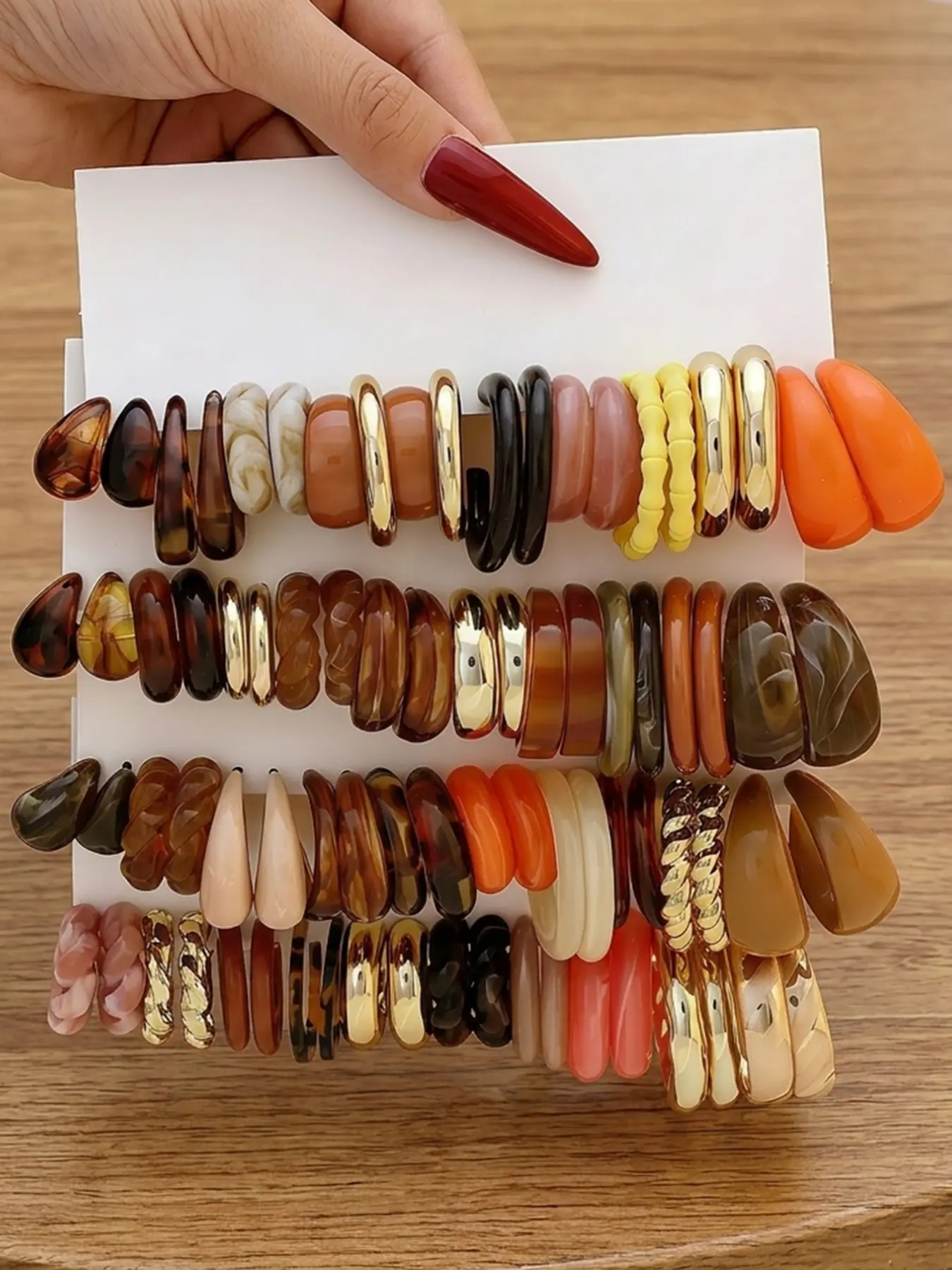 40 Pairs Fashion Maillard Color Exaggerated Artistic Earrings, Unique Acrylic Resin C-Shaped Dangle Earring Set, Stylish Jewelry Collection, Dangling Earrings