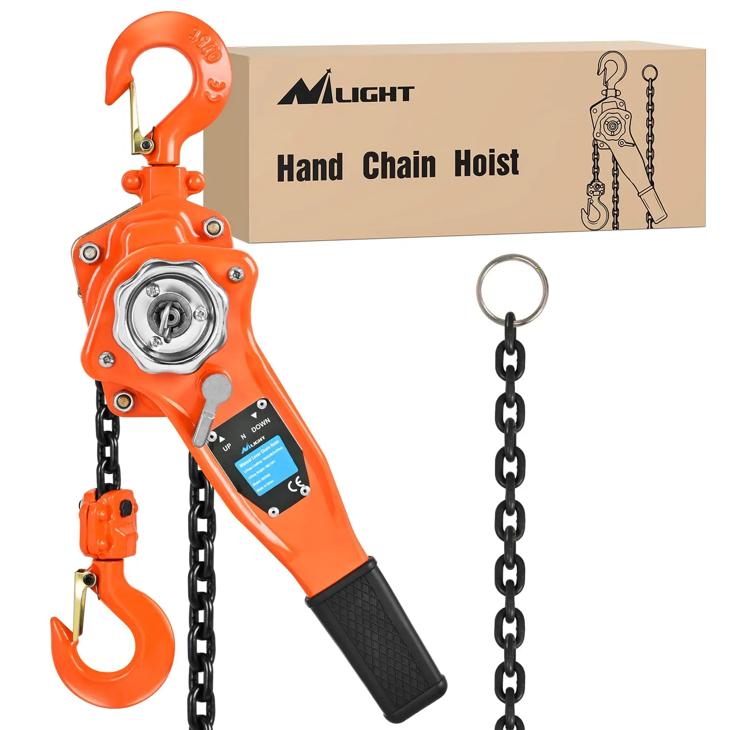 Nilight 3/4 Ton 1650 lbs Manual Lever Chain Hoist G80 Galvanized Carbon Steel with Weston Double-Pawl Brake Auto Chain Leading & 360° Rotation Hook for Garage Factory Dock