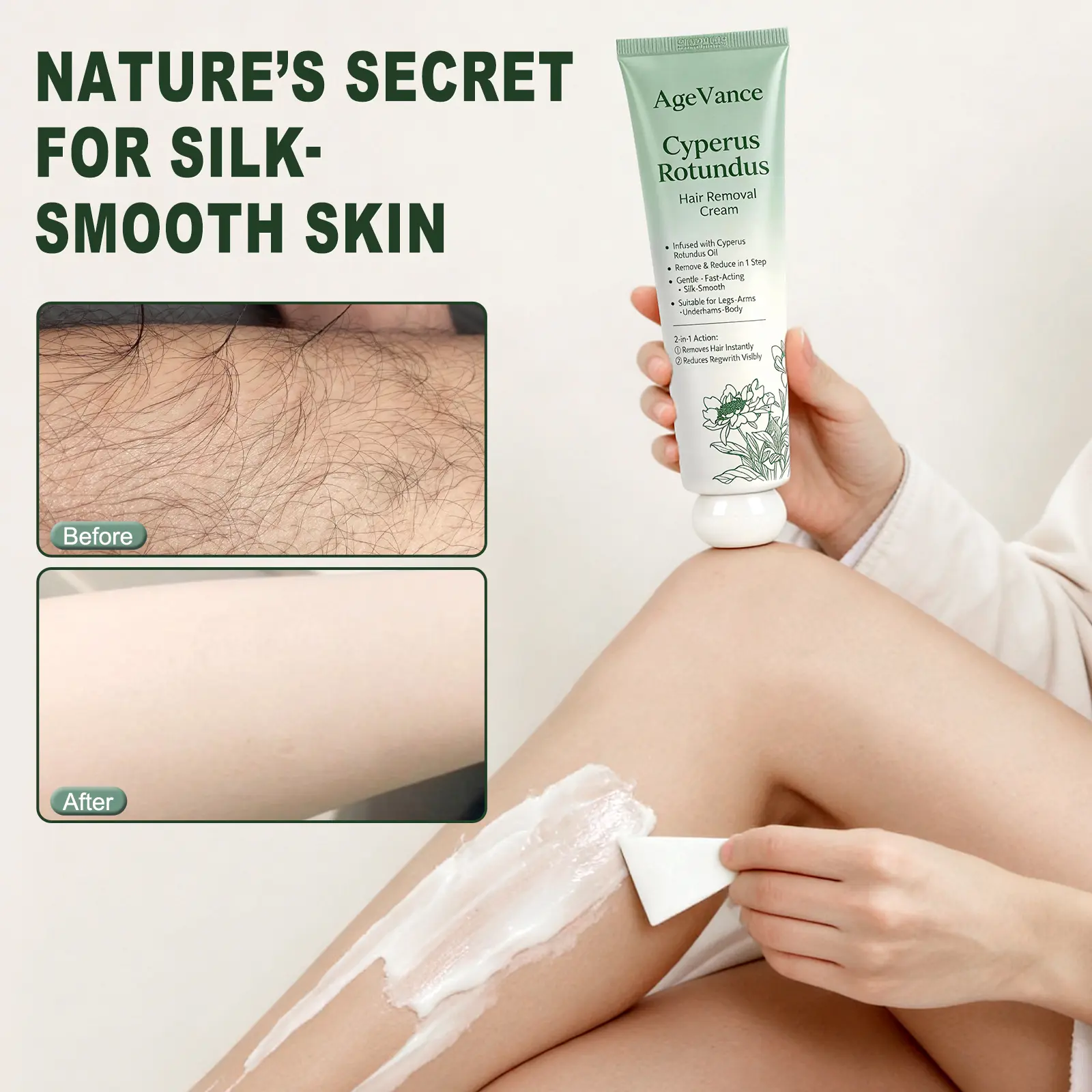 AgeVance Intimate Hair Removal Cream Fast 5-Min Action Dermatologist Tested Vegan Friendly / For Women Men Full Body Use Natural Extracts Gentle Depilatory,Summervibes