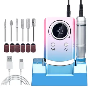 Nail Drill Set 45000 Rpm Rechargeable Electric Nail File Wireless Cordless with LCD Display and 6 Drills for Crystal Gel Nails Care Manicure Nail Drill Machine